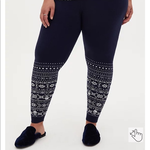 PREMIUM LEGGING - SWEATER KNIT FAIR ISLE SKULL NAVY - Picture 1 of 5